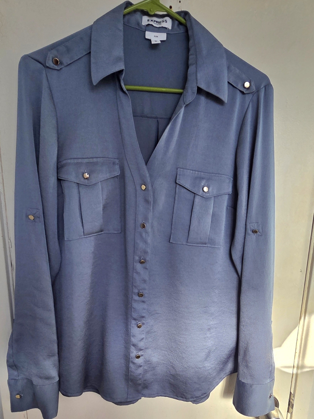 Express Women's Dusty Blue Button-Front Utility Shirt